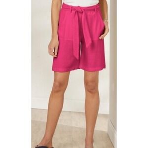 Soft Surroundings‎ Shorts Size Medium Pink High Waist Tie Belt Front Pockets New